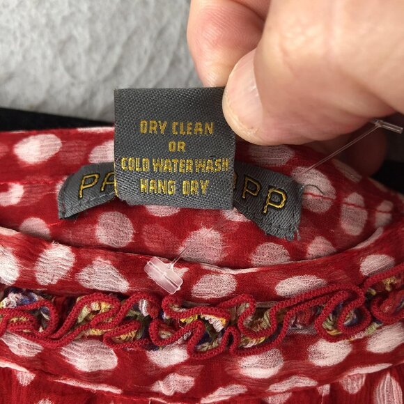 Paul Ropp Dress Womens Size 3 Red White Polka Dot Paisley Boho Rayon Indonesia - Picture 8 of 16